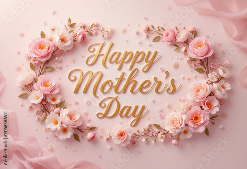 Chic Mother's Day Card Design with 3D Flowers and Glitter Text