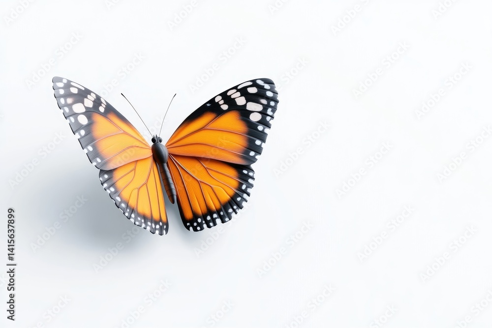 Orange butterfly, wings open, on white background Orange butterfly, wings open, on white background