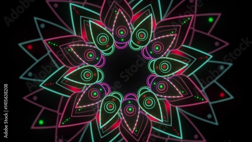 Radiant Flower Petal Mandala Animation with Neon Symmetry