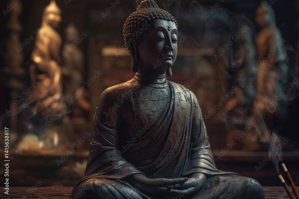 Buddha Statue with Candles and Flowers Buddha Statue with Candles and Flowers