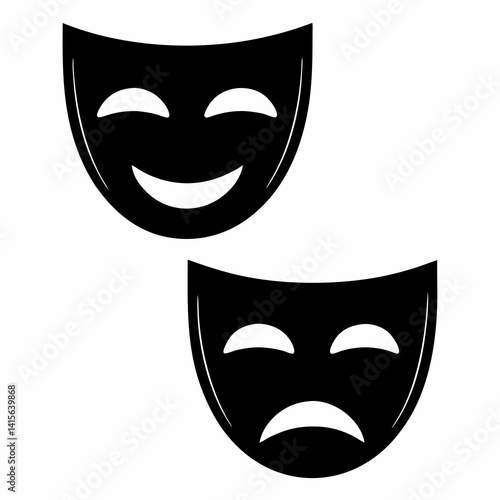 Black Silhouette of Two Theatrical Masks Comedy and Tragedy