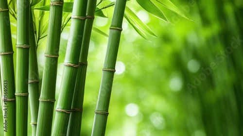 Lush bamboo stalks in a vibrant green forest