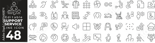 Support Service Icon Set: A Line Icon Collection Featuring Help, Assistance, Customer Service, Chat, Call Center, Support Ticket, Feedback, and More