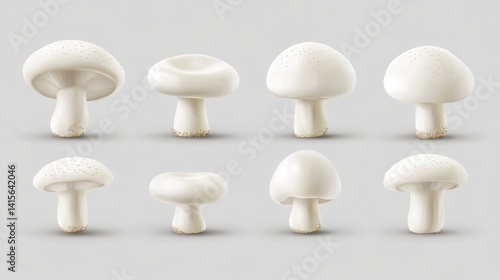 White champignon button mushroom (Agaricus bisporus) on a clean background, perfect for artwork design mockups