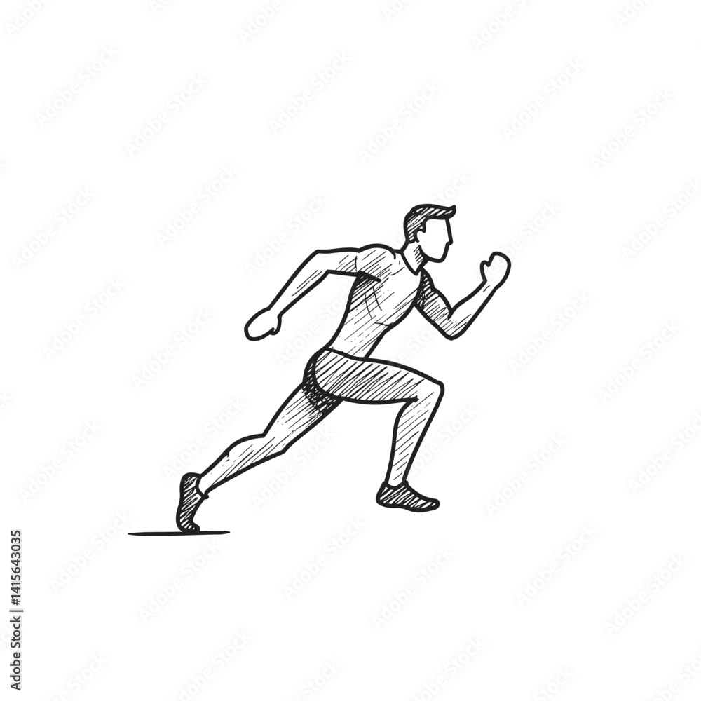 Running Man Sketch in Motion Against White Background Running Man Sketch in Motion Against White Background