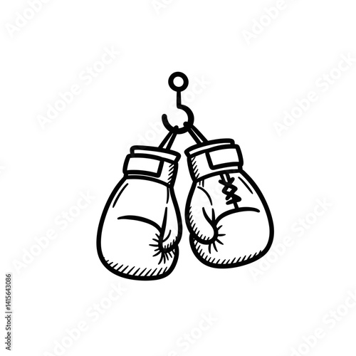 Boxing gloves hanging on a hook in a sketch style  