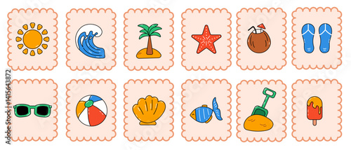 Set of summer elements on cards