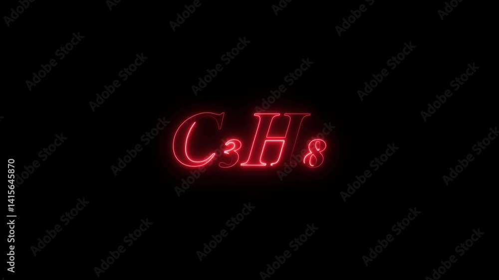 A C₃H₈ (propane) molecule symbol with a smoke cloud text effect on a black background, representing its use as a fuel source and chemical properties A C₃H₈ (propane) molecule symbol with a smoke cloud text effect on a black background, representing its use as a fuel source and chemical properties