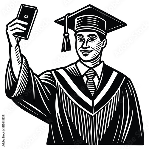 Happy Graduate Taking a Selfie in Cap and Gown