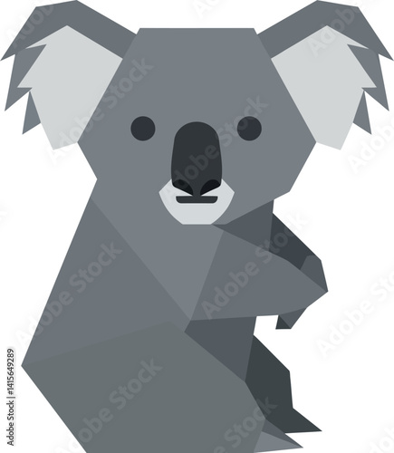 Gray koala bear with large ears sitting in calm pose flat geometric design vector illustration