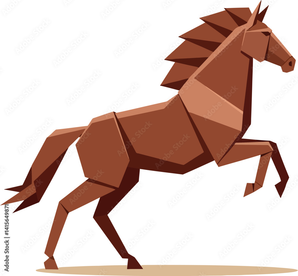 Fototapeta premium Brown horse rearing with geometric shapes flat design minimal style wild animal vector art