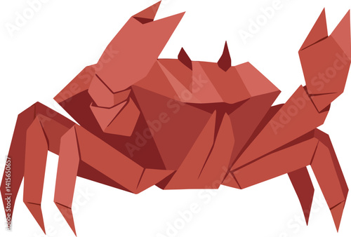 Red geometric crab with sharp angular shapes in minimal flat design vector illustration