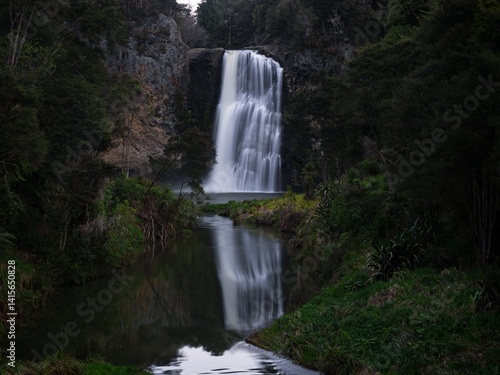 Silky smooth long exposure shot of Hunua Falls, Wairoa River waterfall in Hunua Ranges Regional Park Auckland Region North Island New Zealand