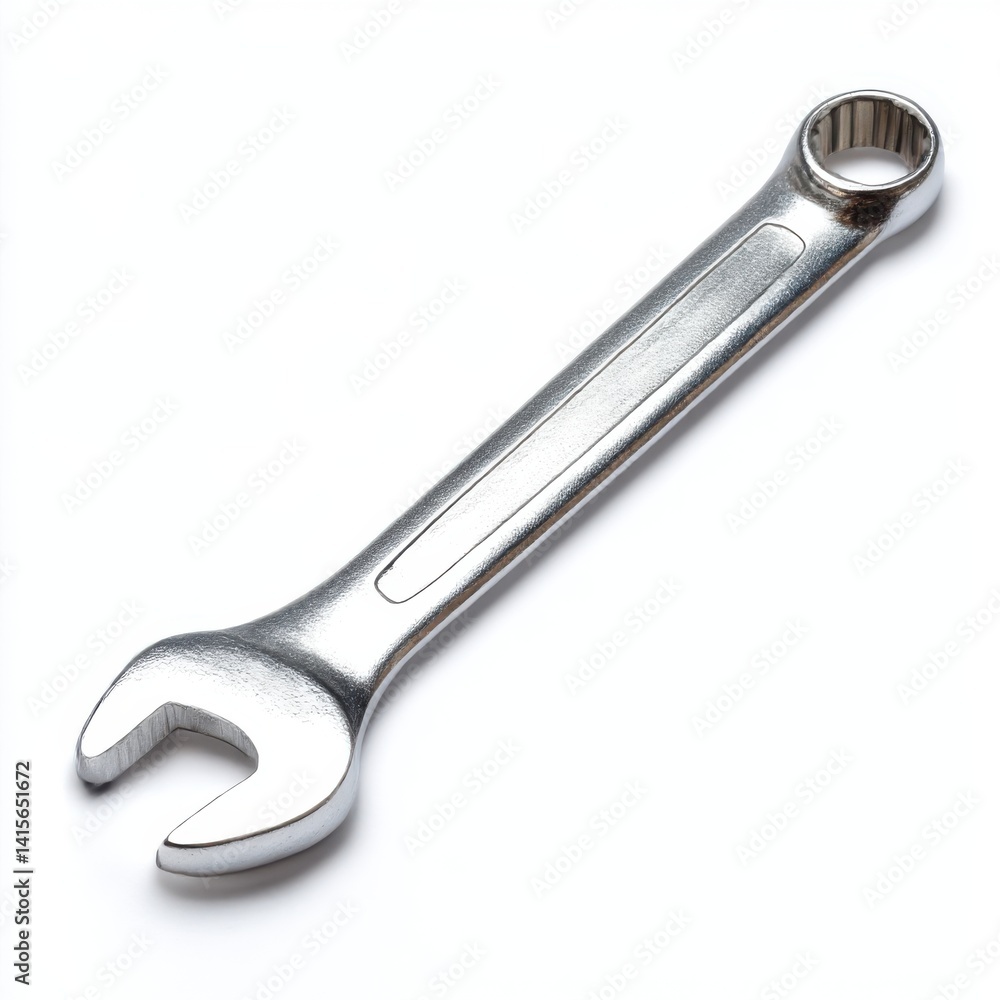 A single metal wrench tool isolated on white background A single metal wrench tool isolated on white background