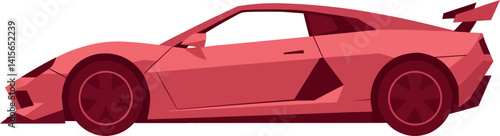 Red sports car with aerodynamic design and rear spoiler in flat style vector illustration