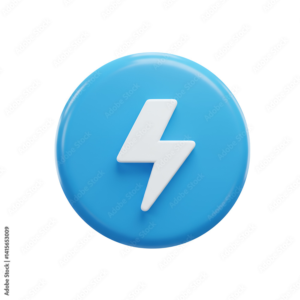 Lightning Bolt Icon on Blue Circle 3D Rendering Lightning Bolt Icon on Blue Circle 3D Rendering