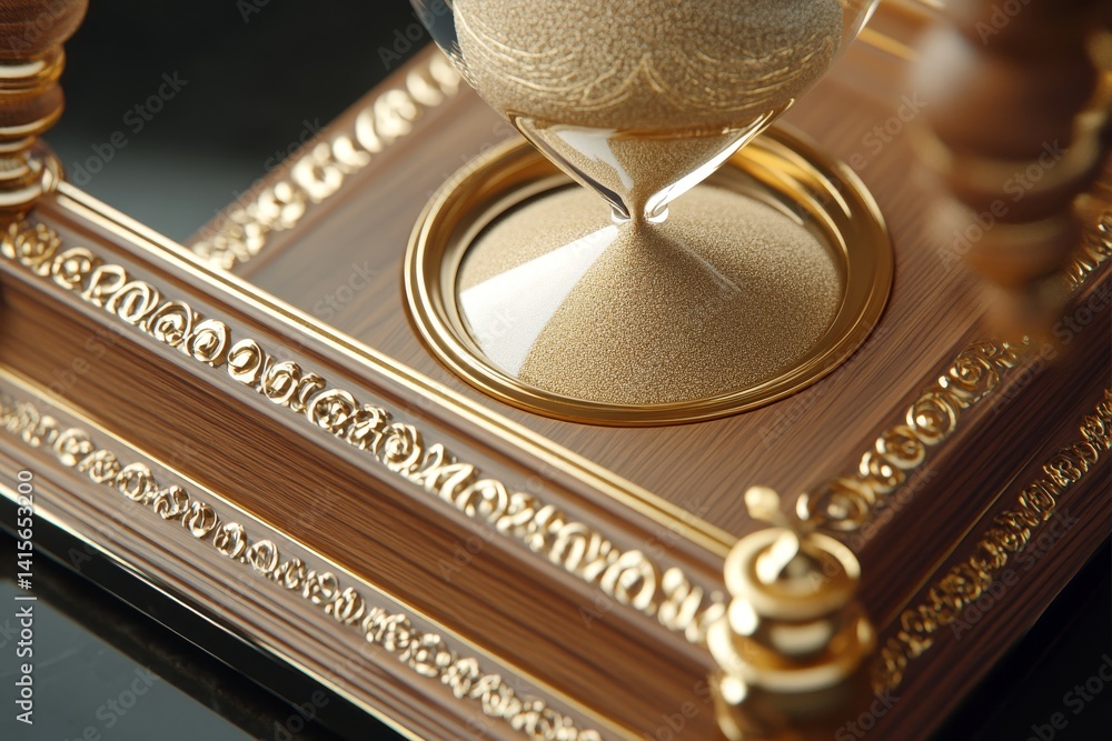 Elegant wooden hourglass showcasing flowing sand. A symbol of time and patience, perfect for home decor or office use. The intricate design adds a classic touch to any space. AI