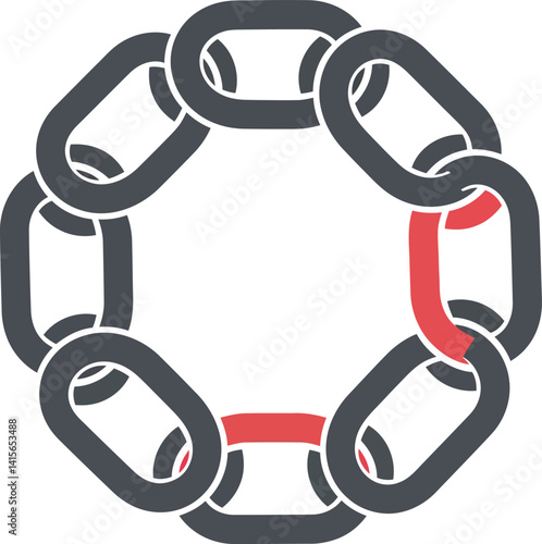 Broken chain link symbol with minimal flat design showing disconnected metal links vector art
