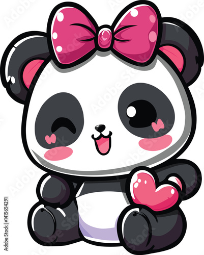 cute baby panda girl with ribbon in head