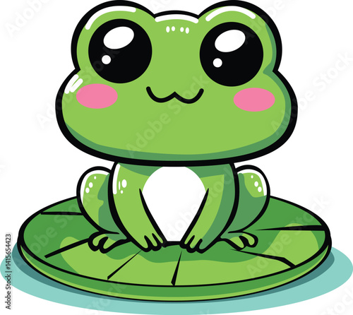 cute frog sitting in waterlily
