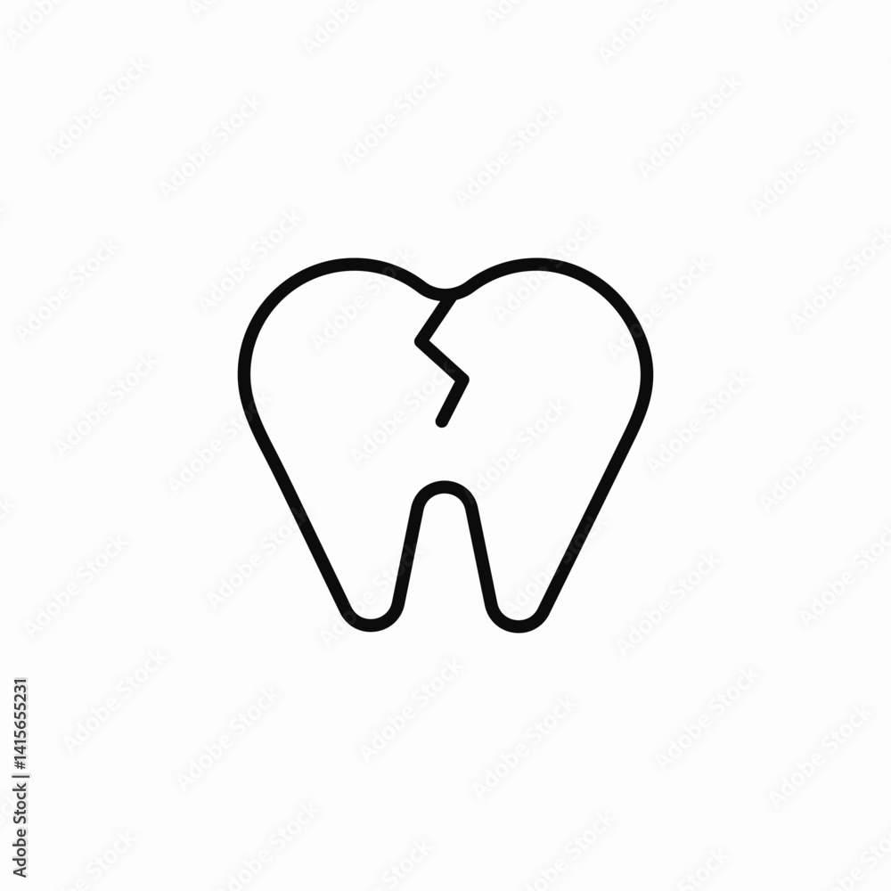 cracked tooth outline icon sign vector cracked tooth outline icon sign vector