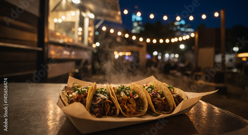 Fresh tacos served hot at a night food truck