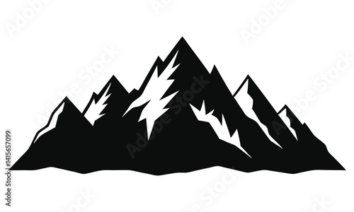 Mountain silhouette - vector icon. Rocky peaks. Mountains ranges. Black and white mountain icon