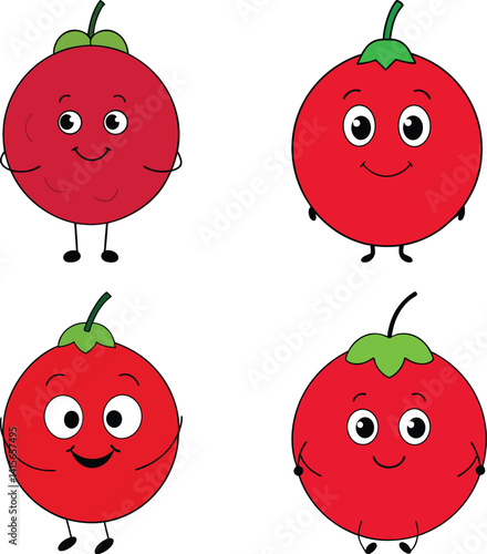 Cute red globe grape cartoon vector