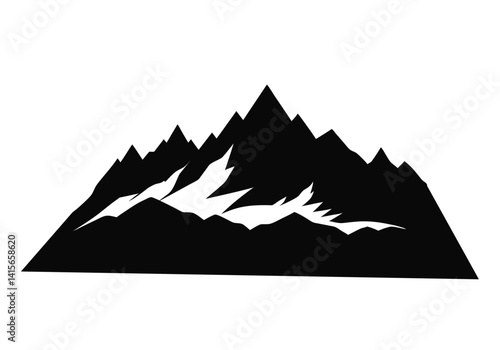 Mountain silhouette - vector icon. Rocky peaks. Mountains ranges. Black and white mountain icon