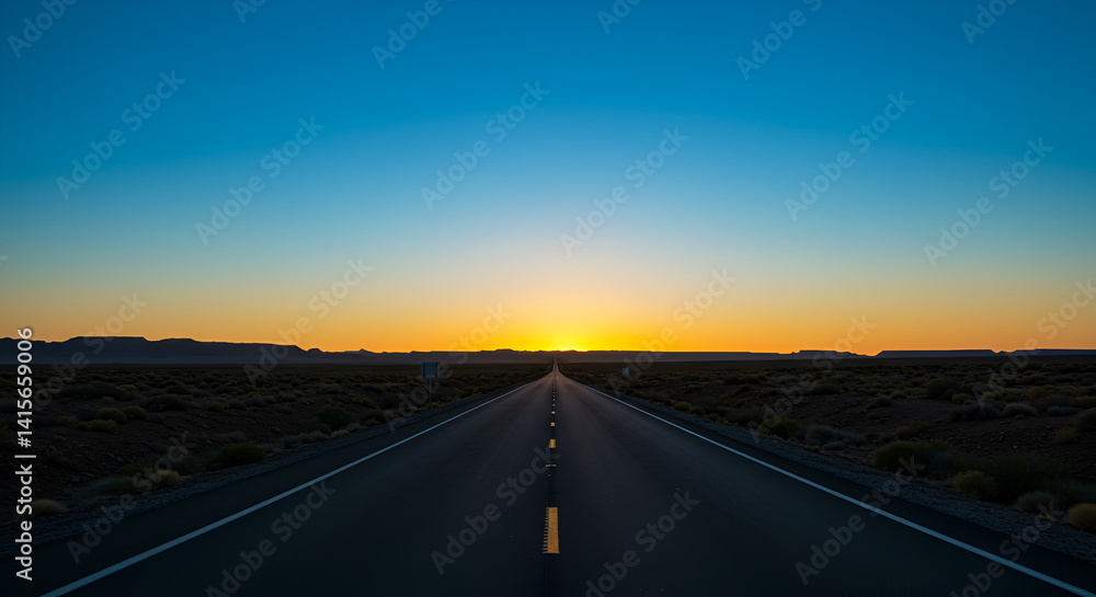 Naklejka premium Road stretching into the distance with wide open sky above