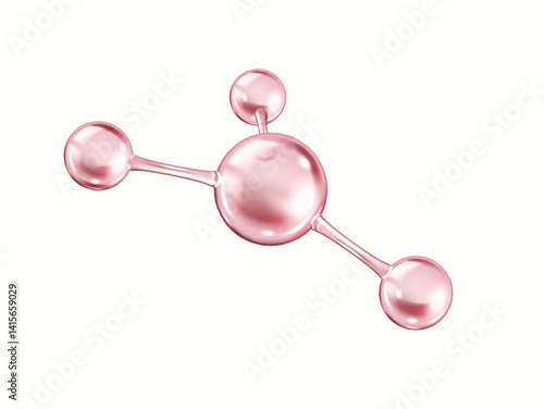 Rotating pink collagen molecular structure realistic vector illustration. Proteins model for scientists research 3d object on white background