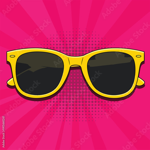 vibrant pop art comic-style sunglasses vector on hot pink background