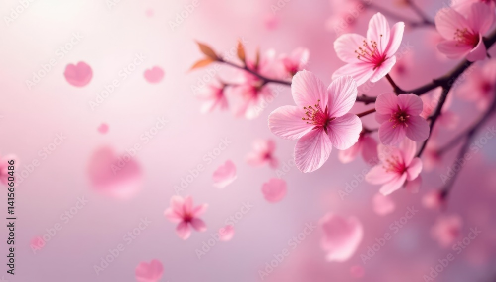 Thousands of abstract pink sakura petals drift through the air in a mesmerizing dance, set against a subtle gradient of pastel hues, flowers, gentle
