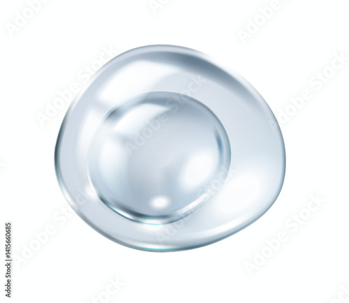 Transparent hyaluronic acid and collagen serum drop realistic vector illustration. Silver bubble for skincare 3d object on white background