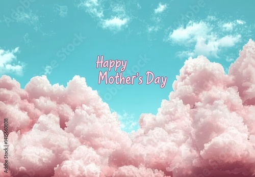 Happy Mother's Day Elegant Calligraphy with Floral Background and Serene Sky.