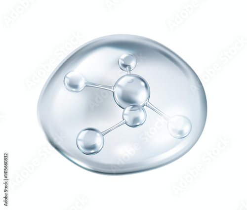 Silver collagen molecules inside transparent bubble realistic vector illustration. Skincare anti aging solutions 3d object on white background