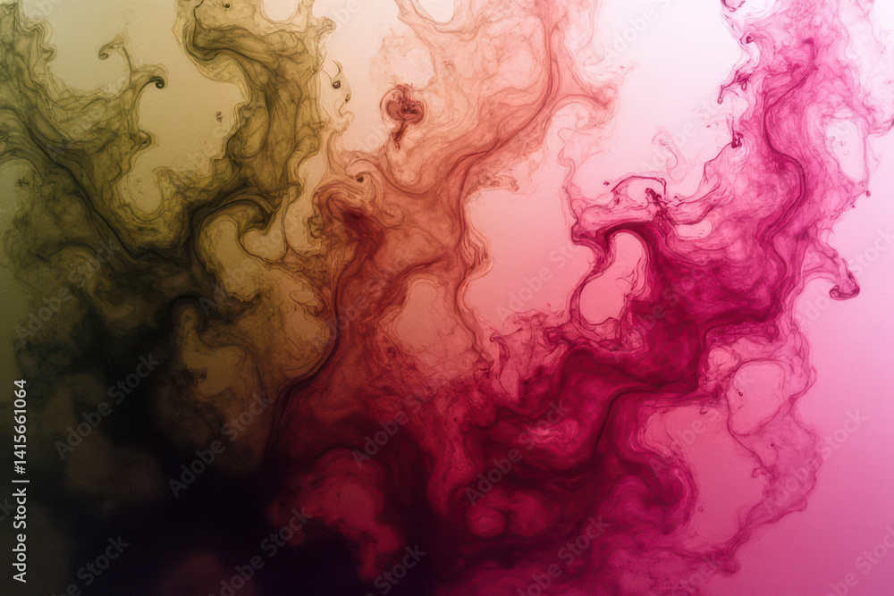 Fototapeta premium Mesmerizing Ink in Water Photography: Swirling Olive & Pink Patterns Create Dreamlike Organic Art
