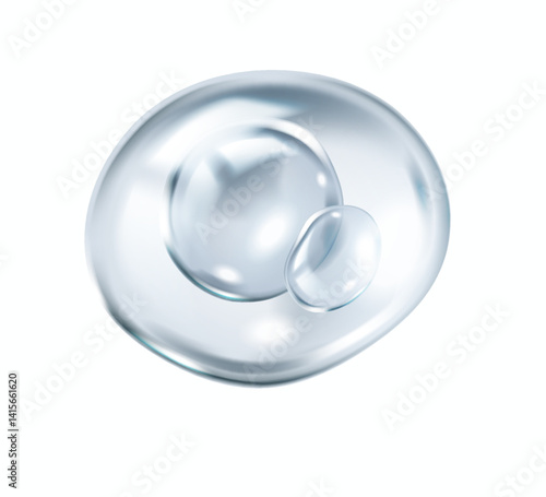 Collagen molecules glossy bubbles floating inside silver membrane realistic vector illustration. Skincare scientific projects 3d object on white