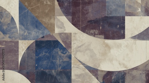 Abstract Geometric Art with Blue, Brown, and White Shapes and Textures