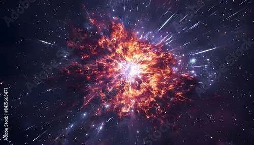 Vibrant Supernova Bursting With Color Amidst Starry Night Sky