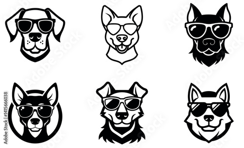 Cool Dogs in Sunglasses Cute Dog Head Illustrations