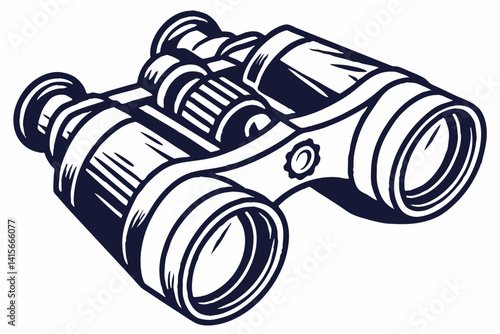 Isolated black binoculars, an optical instrument with lenses for magnified viewing and discovery