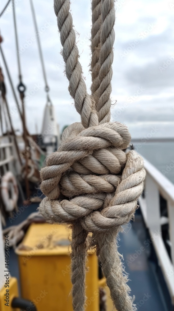 A close up of a complex rope knot displayed A close up of a complex rope knot displayed