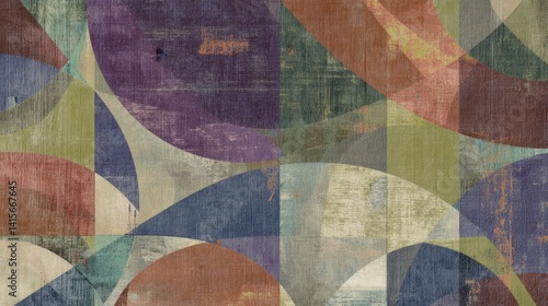 Abstract Geometric Artwork with Colorful Overlapping Shapes on Textured Background