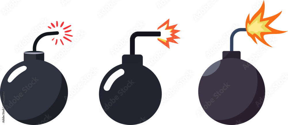 Explosive Round Bombs - Dynamic Flat Vector Illustration Set of Progressive Detonation Phases
