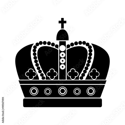 royal crown vector icon illustration black and white silhouette monarchy king queen regal throne