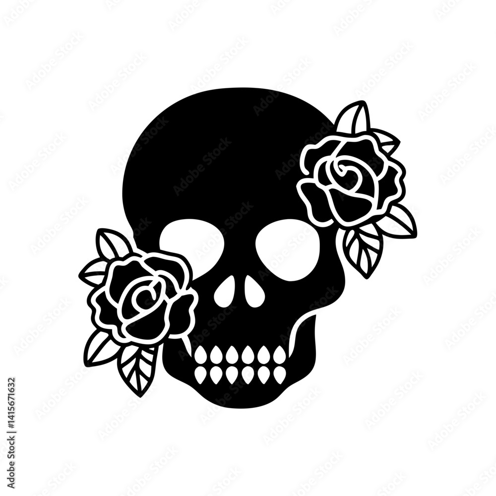 skull with rose flowers silhouette vector illustration gothic floral dark tattoo skeleton spooky mysterious skull with rose flowers silhouette vector illustration gothic floral dark tattoo skeleton spooky mysterious