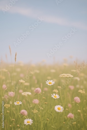 Beautiful Wildflowers Blooming in a Sunny Field on a Clear Day