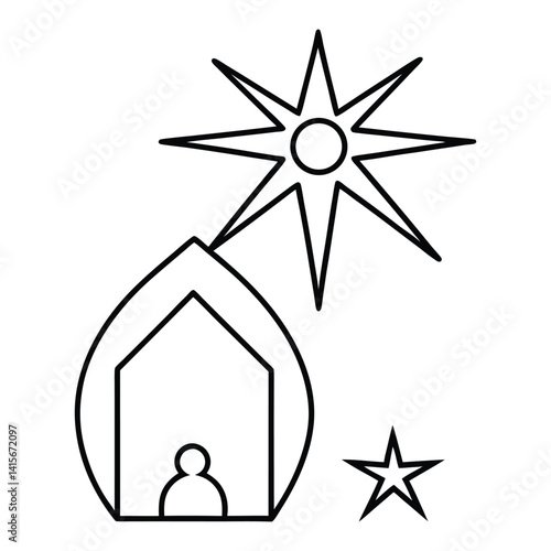 coloring book for 2 years baby A simple nativity star shining in the sky on white background.