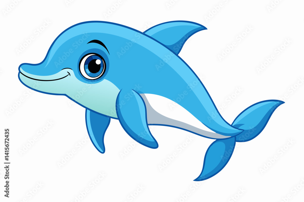 Fototapeta premium Cartoon Dolphin Illustration Cheerful Marine Animal Aquatic Creature Isolated On White